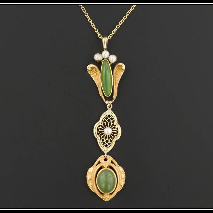 Antique Chrysoprase & Pearl Pendant With Optional 10k Chain | Antique Pin Conversion Pendant