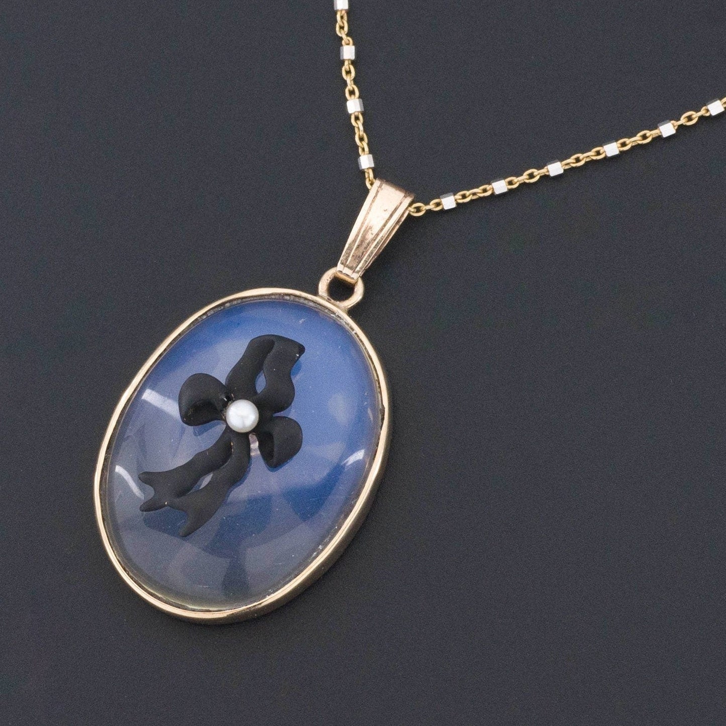 Antique Enamel Bow Conversion Pendant of 9ct Gold