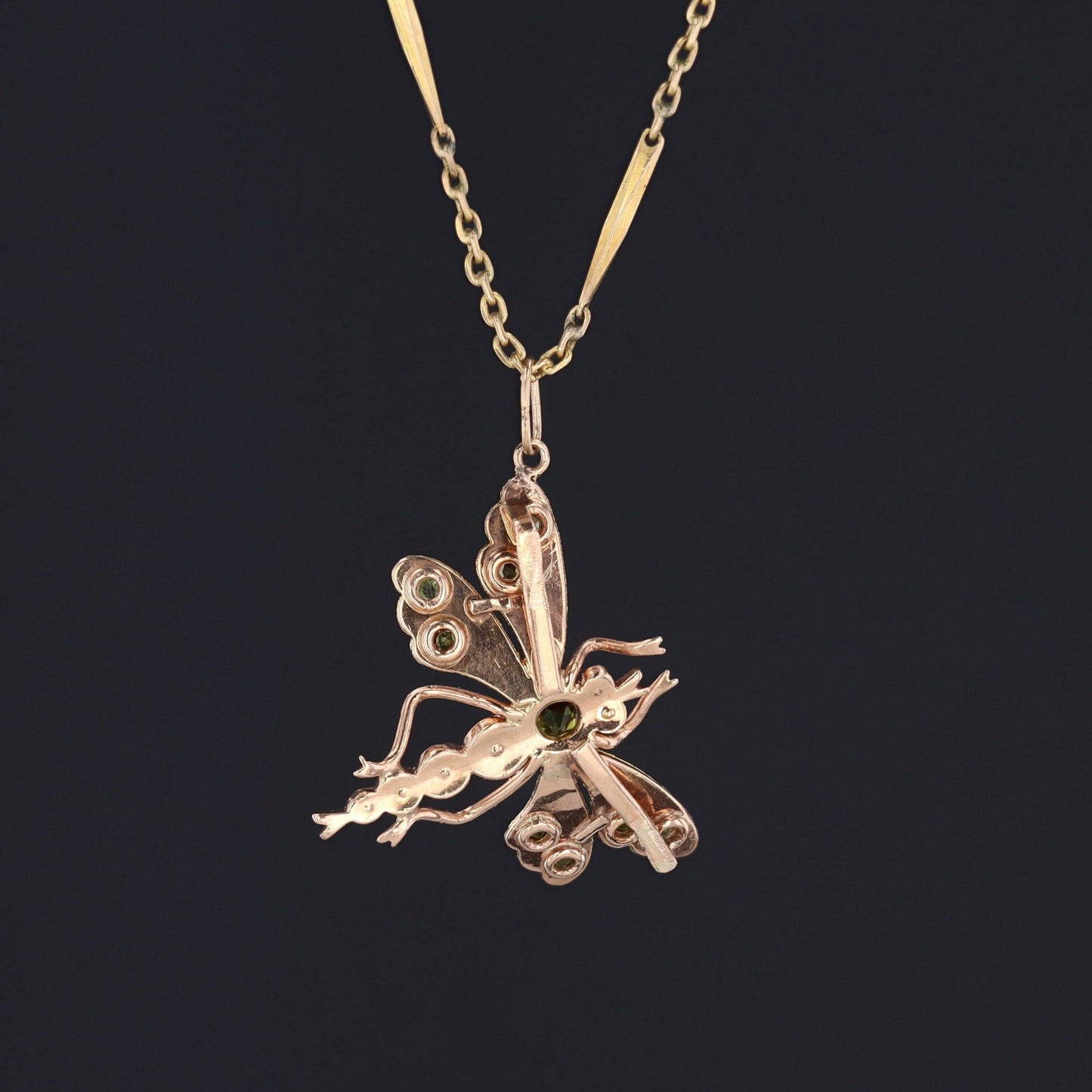 Antique Dragonfly Pendant | 14k Gold & Gemstone Dragonfly on Optional 14k Chain