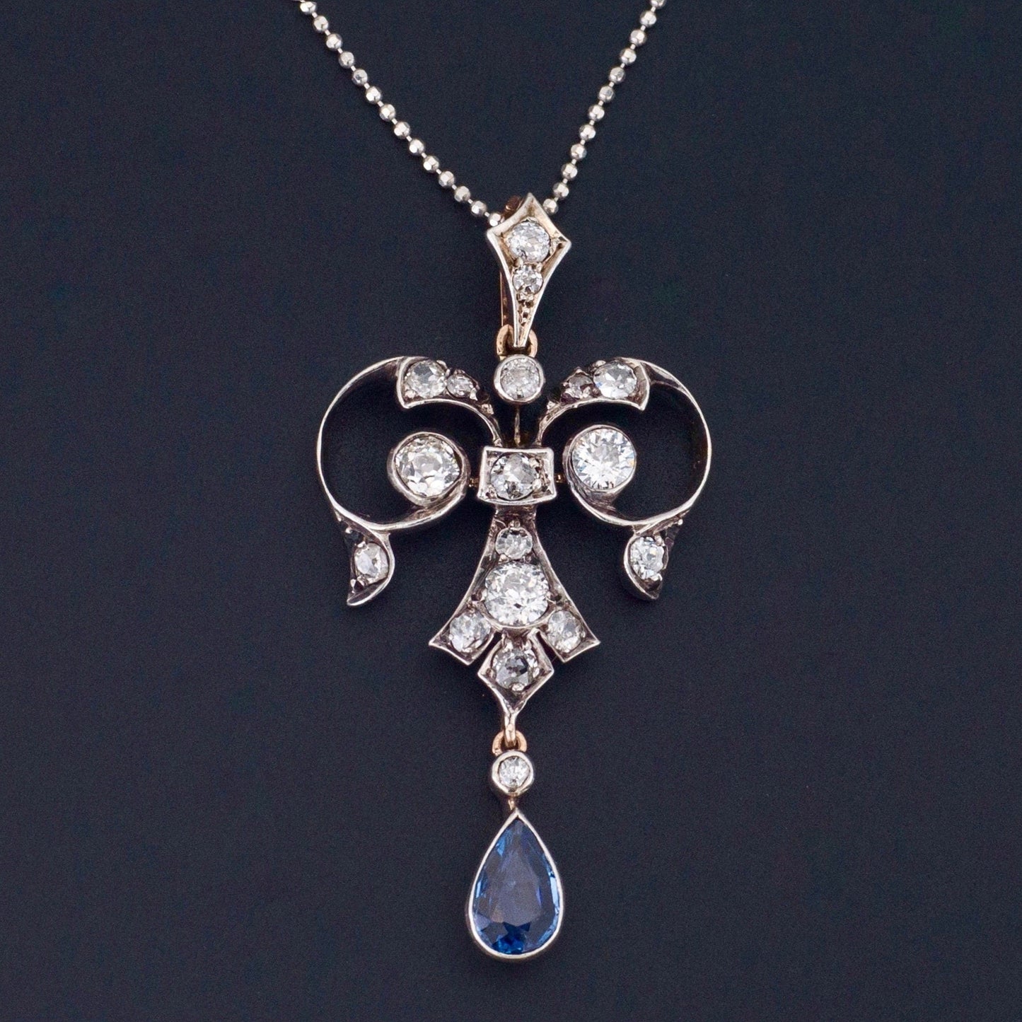 Antique Diamond and Sapphire Pendant | Silver Topped 14k Gold Pendant on Optional 14k Chain