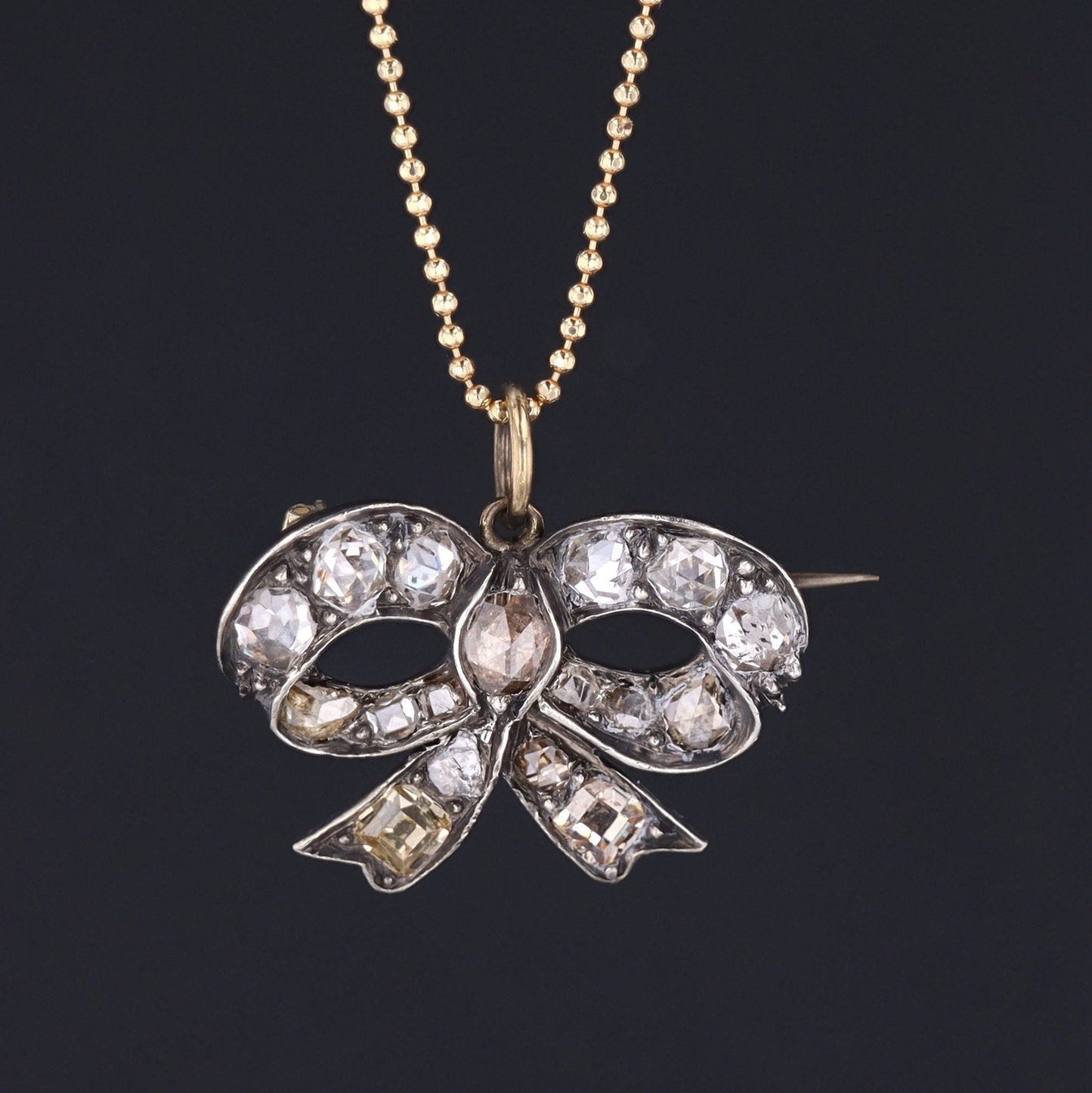 Antique Diamond Bow Pendant Brooch
