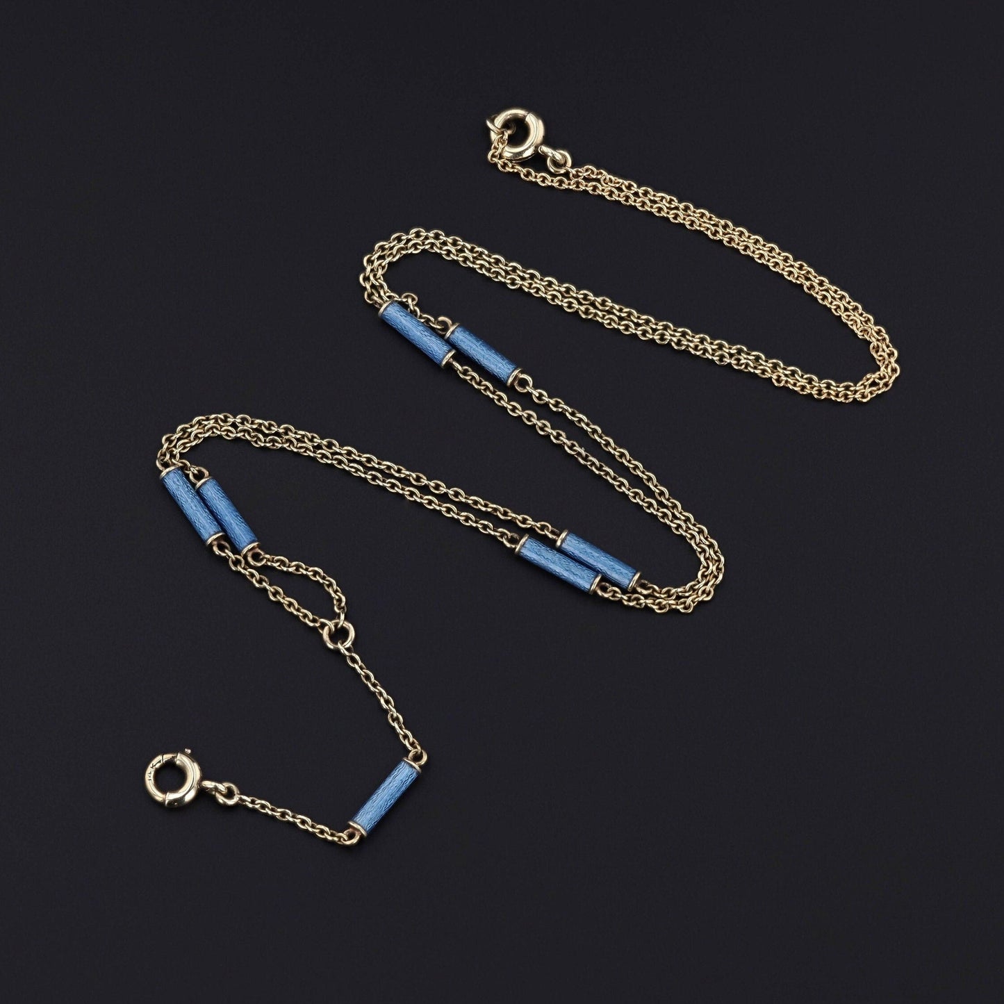 Antique Enamel Chain Necklace of 14k Gold