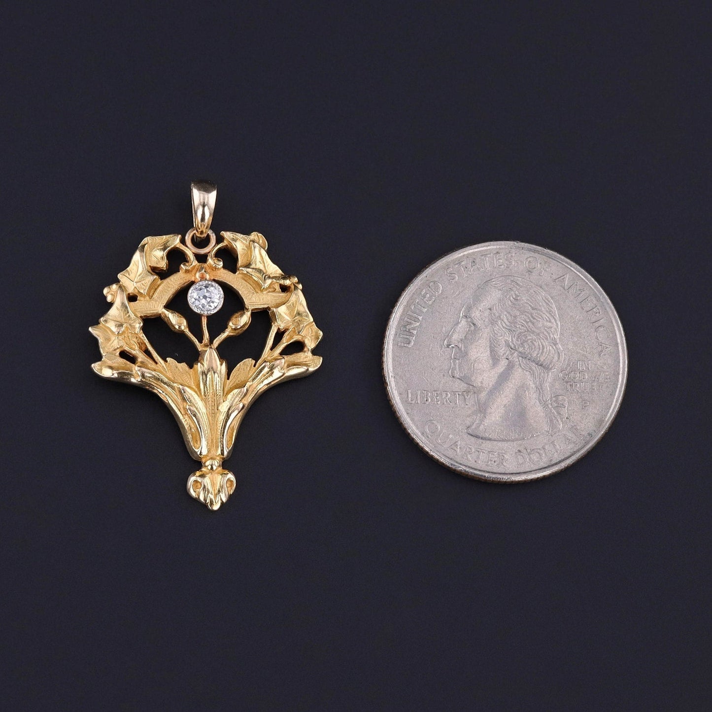Antique Diamond Bouquet Pendant of 14k Gold