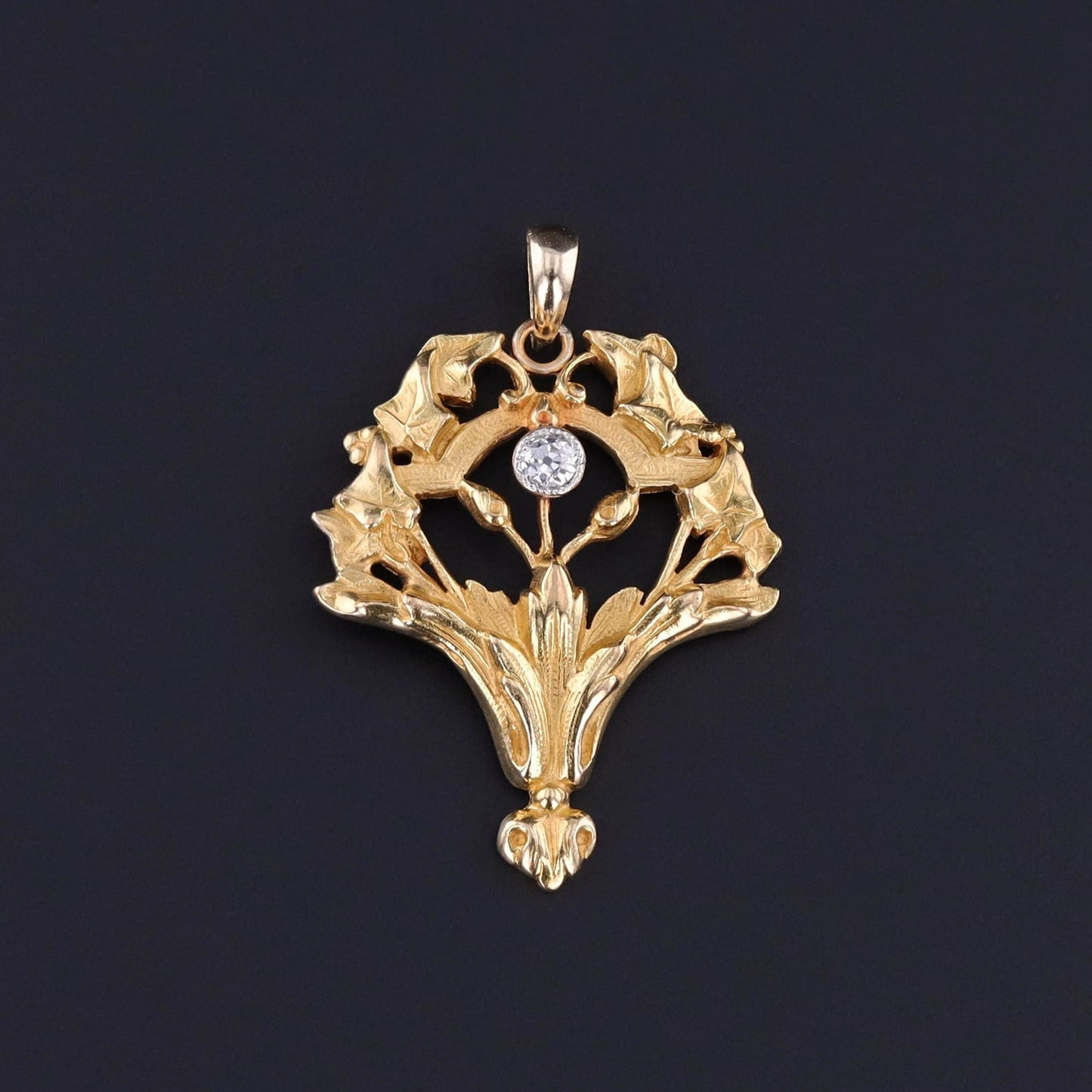 Antique Diamond Bouquet Pendant of 14k Gold