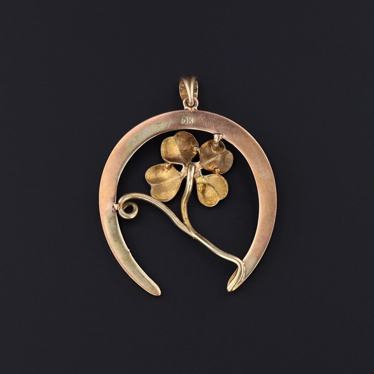 Antique Clover and Horseshoe Conversion Pendant of 10k Gold