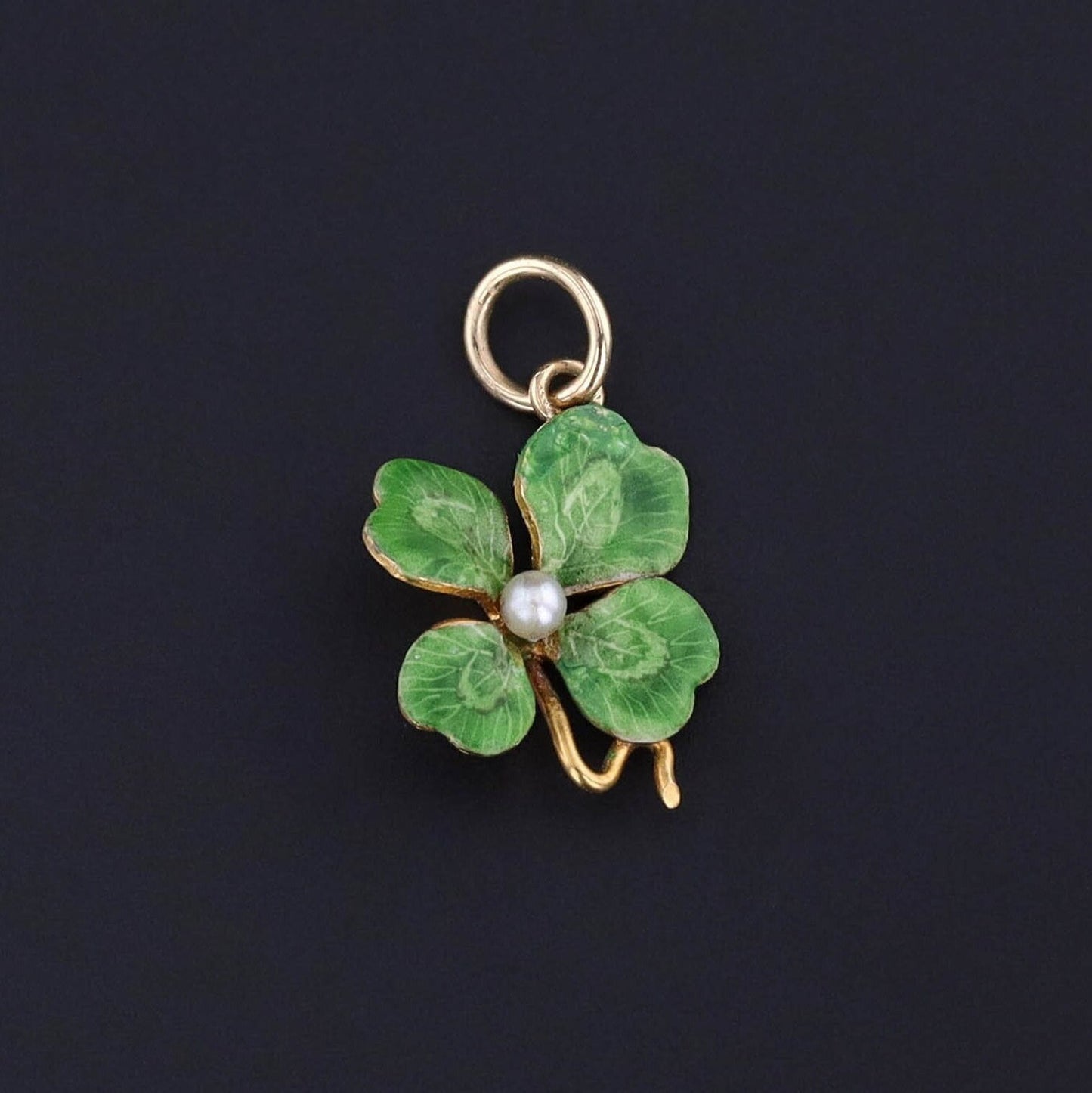 Antique Enamel Clover Charm of 14k Gold