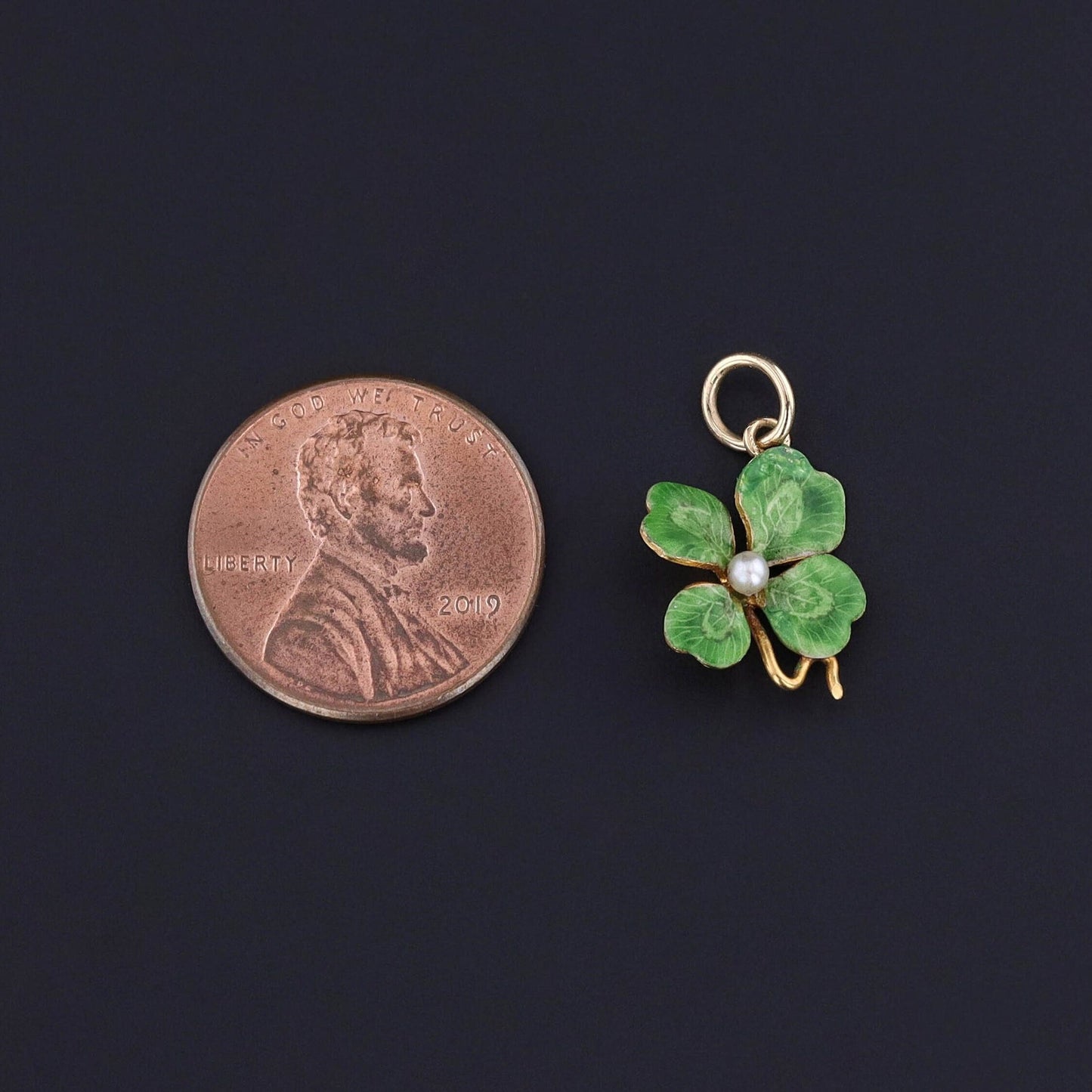 Antique Enamel Clover Charm of 14k Gold