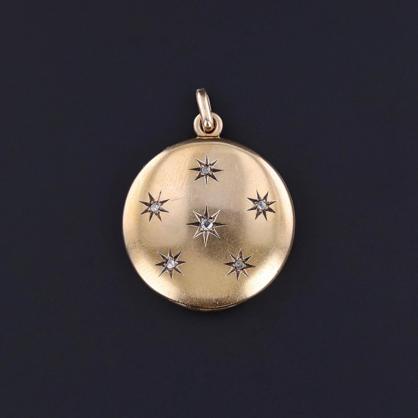 Antique Diamond Star Locket of 10k Gold
