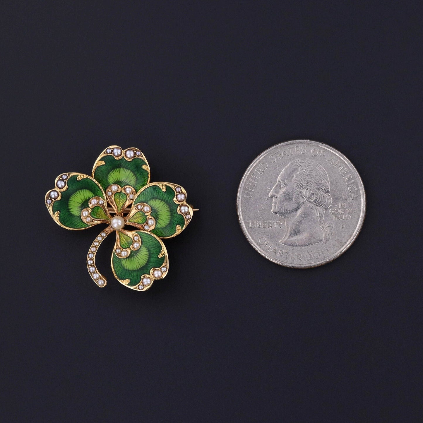 Antique Enamel Clover Pendant Brooch of 14k Gold