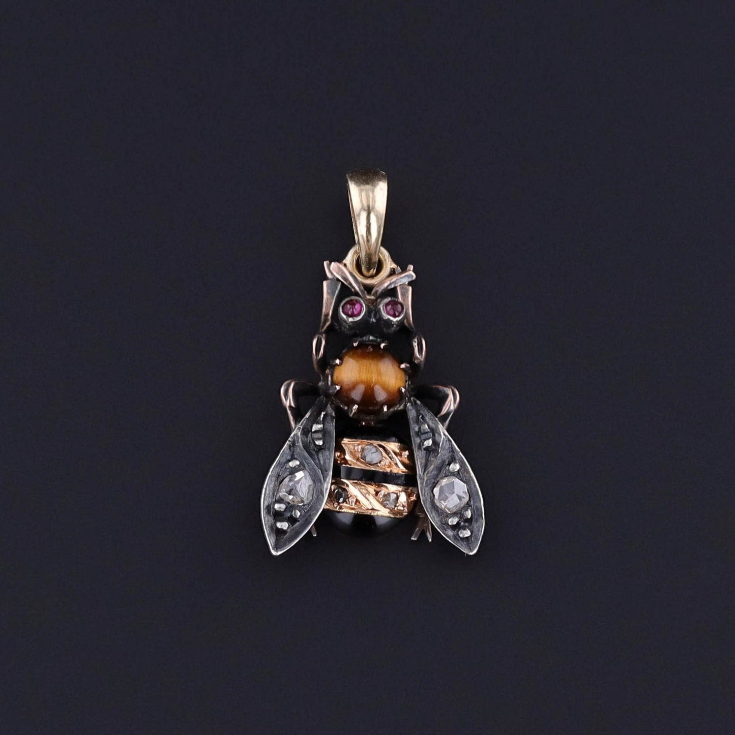 Antique Diamond Bee Pendant of 15ct Gold and Silver