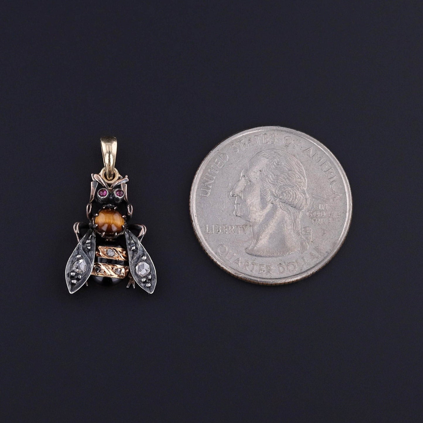 Antique Diamond Bee Pendant of 15ct Gold and Silver
