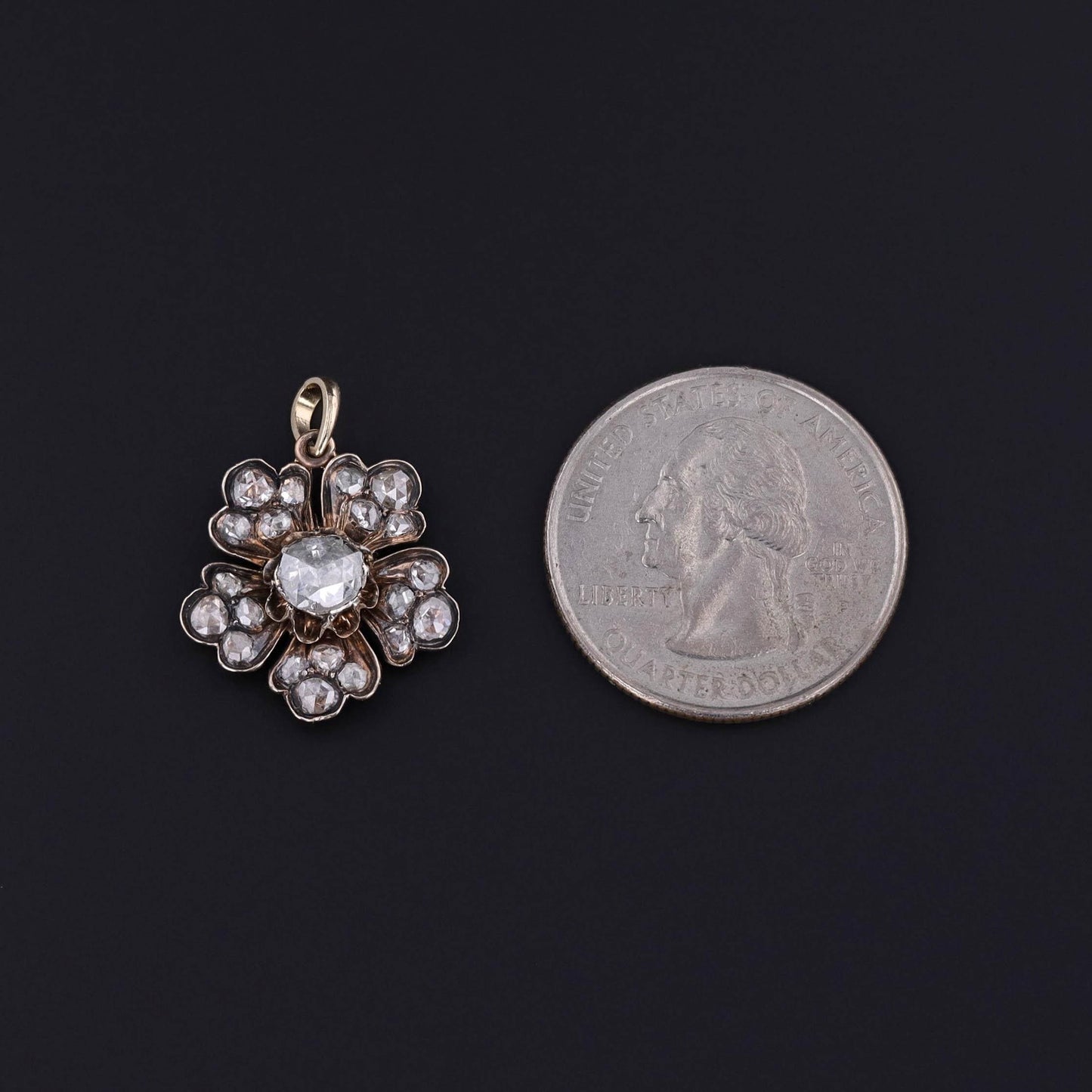Antique Diamond Flower Charm of 9ct Gold