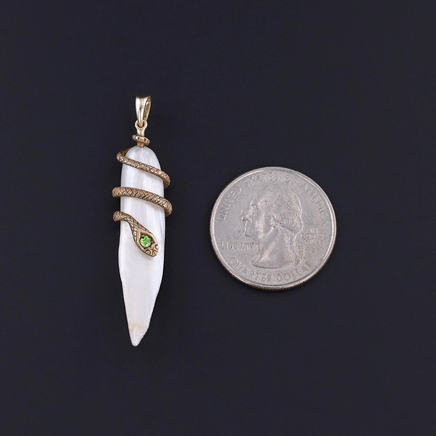 Antique Dog Tooth Pearl Snake Pendant of 10k Gold