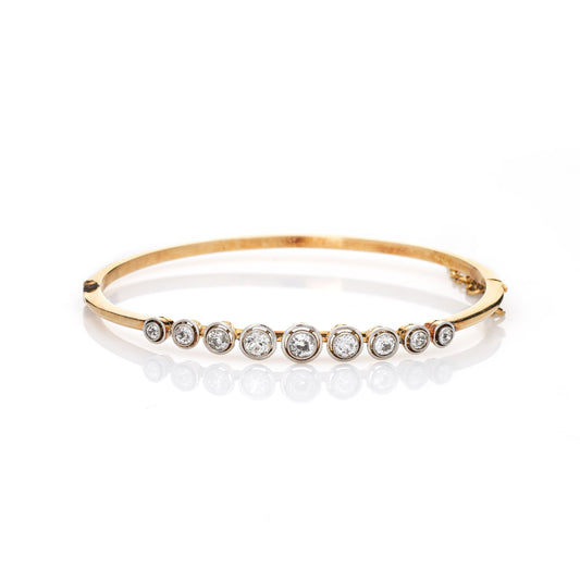 Antique Edwardian 1.30ct Diamond Bracelet 18k Gold Platinum Round Bangle Jewelry
