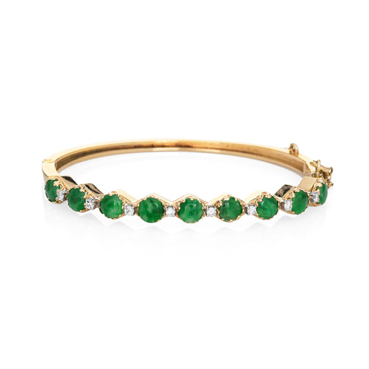 Jade Diamond Bangle Bracelet Vintage 14k Yellow Gold Small 6 Estate Jewelry