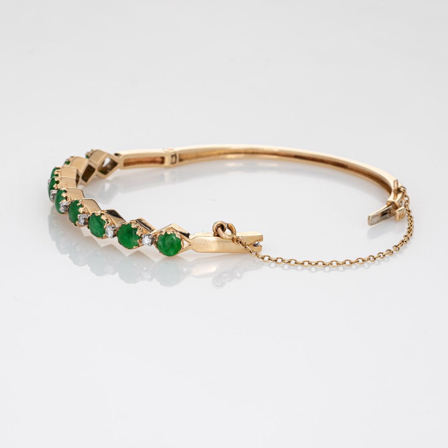 Jade Diamond Bangle Bracelet Vintage 14k Yellow Gold Small 6 Estate Jewelry