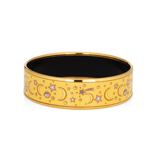 Hermes Enamel Bangle Bracelet Moon Star Wide 62 PM Yellow Celestial