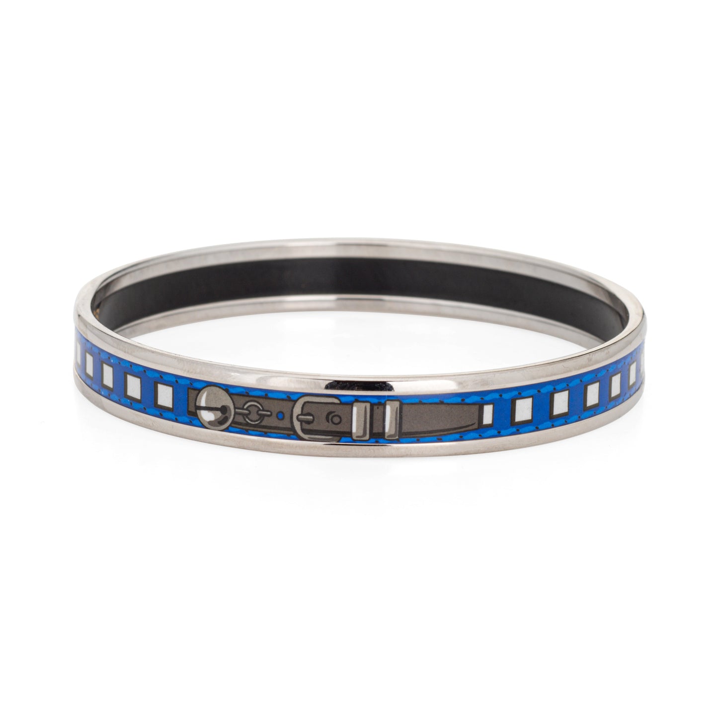 Hermes Enamel Bangle Bracelet Blue Square Belt Motif Narrow 65 Size Small