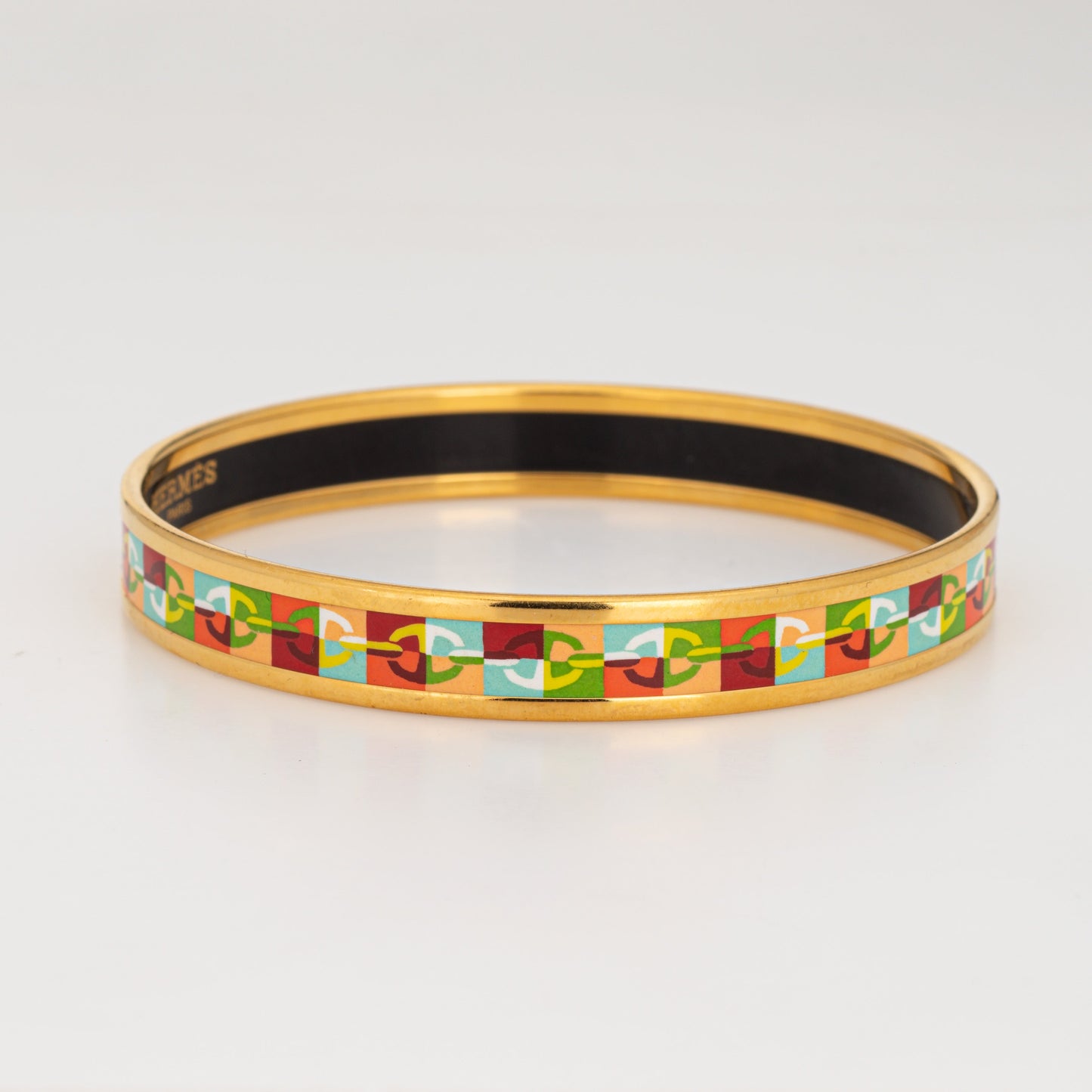 Hermes Enamel Bangle Bracelet Multi Color Link Motif Narrow 65 Size Small