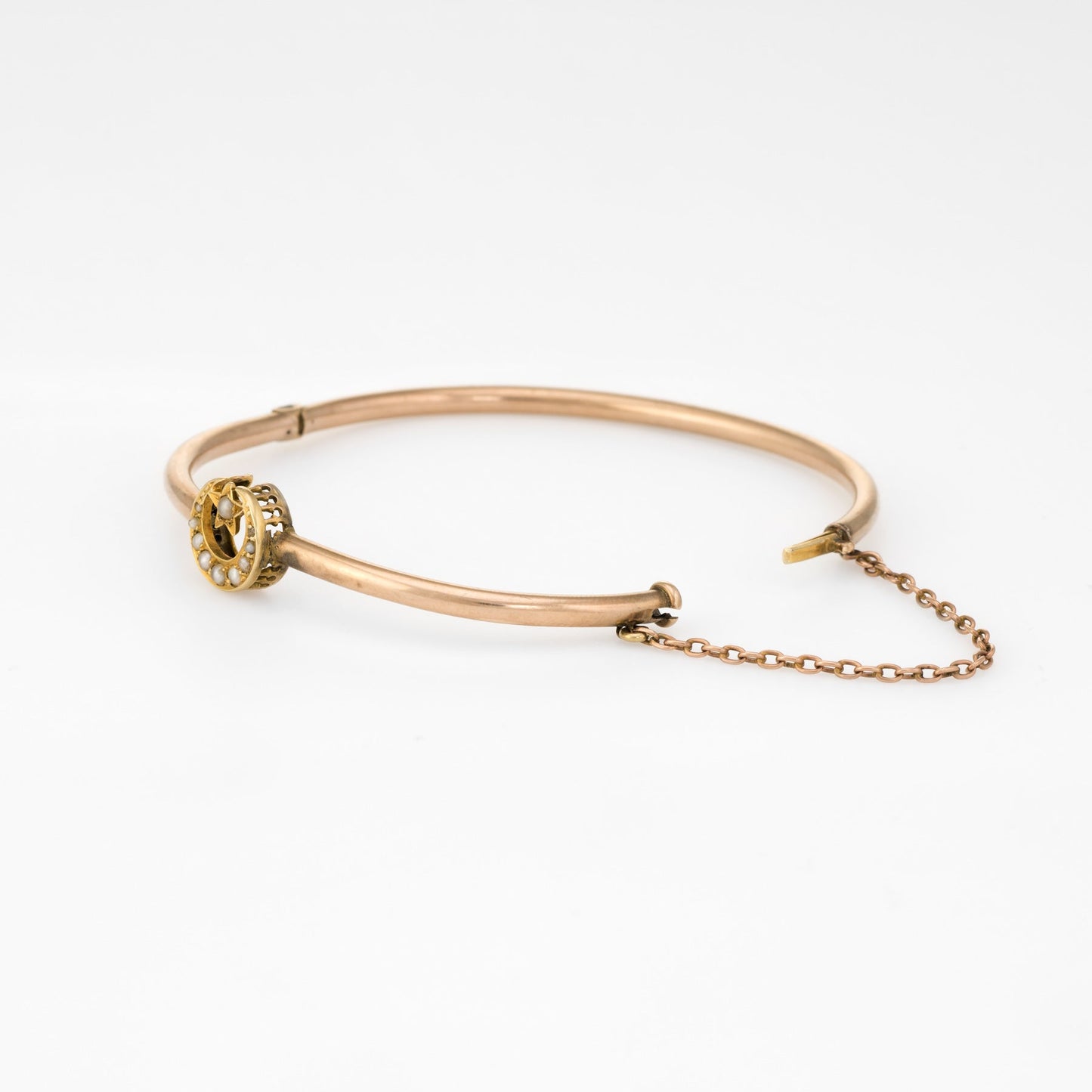 Antique Victorian Bangle Bracelet Crescent Moon Star 10k Rose Gold Fine Vintage