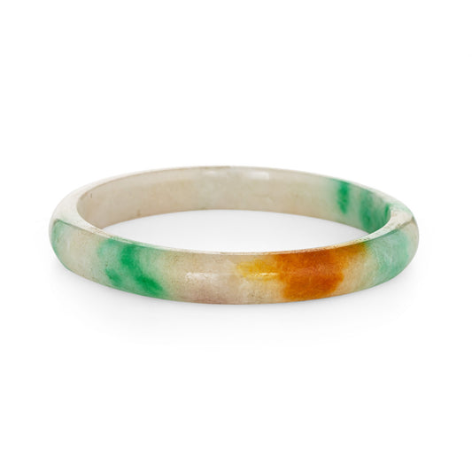 Large Jade Bangle Bracelet Vintage Fine Jewelry 2.75 8 1/2 Green Orange Slip On