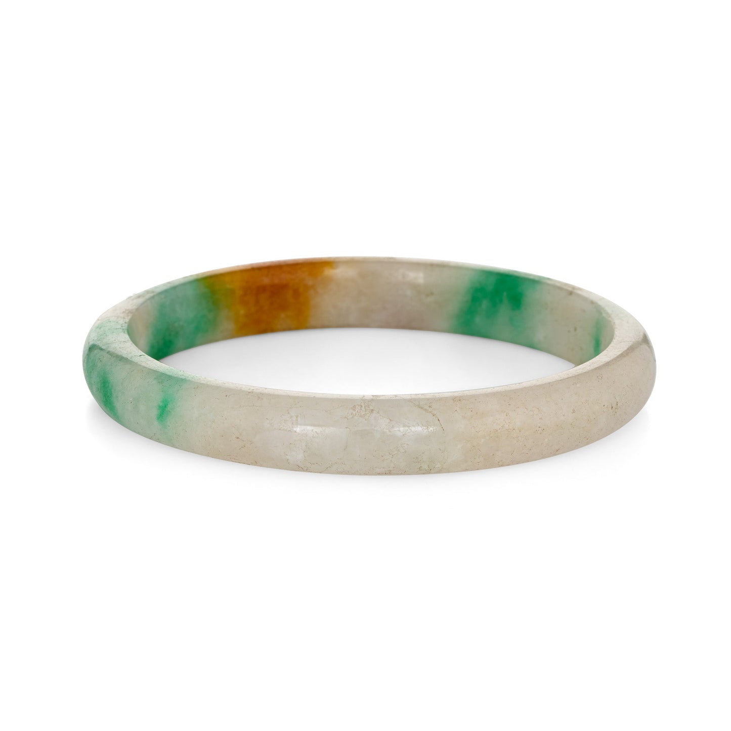 Large Jade Bangle Bracelet Vintage Fine Jewelry 2.75 8 1/2 Green Orange Slip On