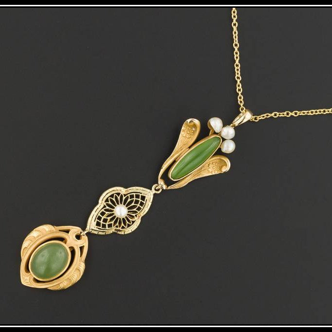 Antique Chrysoprase & Pearl Pendant With Optional 10k Chain | Antique Pin Conversion Pendant