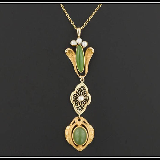 Antique Chrysoprase & Pearl Pendant With Optional 10k Chain | Antique Pin Conversion Pendant