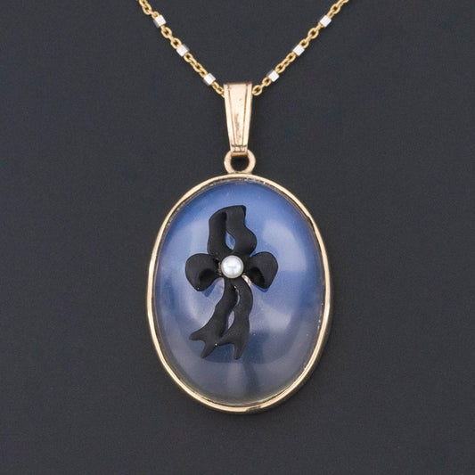 Antique Enamel Bow Conversion Pendant of 9ct Gold