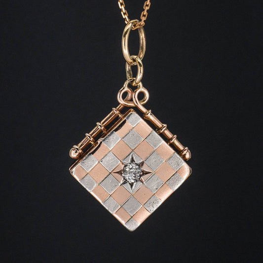 Antique Checkerboard Locket | Mixed Metal Locket