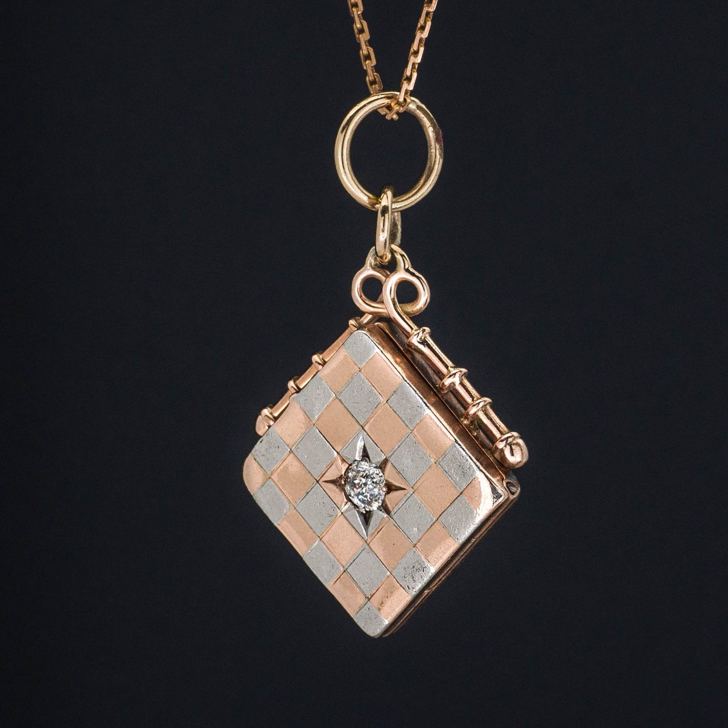 Antique Checkerboard Locket | Mixed Metal Locket