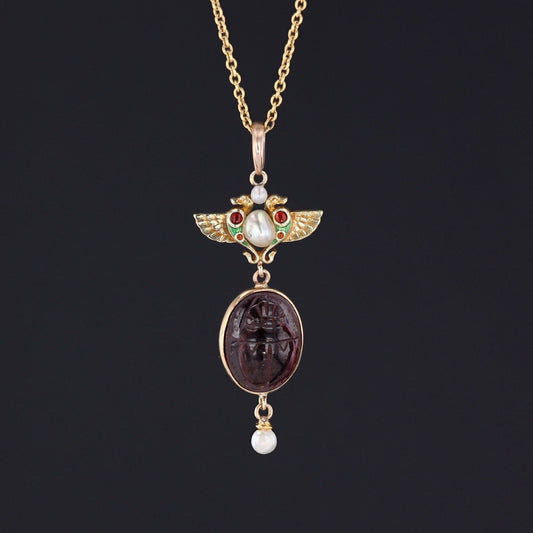 Antique Egyptian Revival Garnet Pendant of 14k Gold