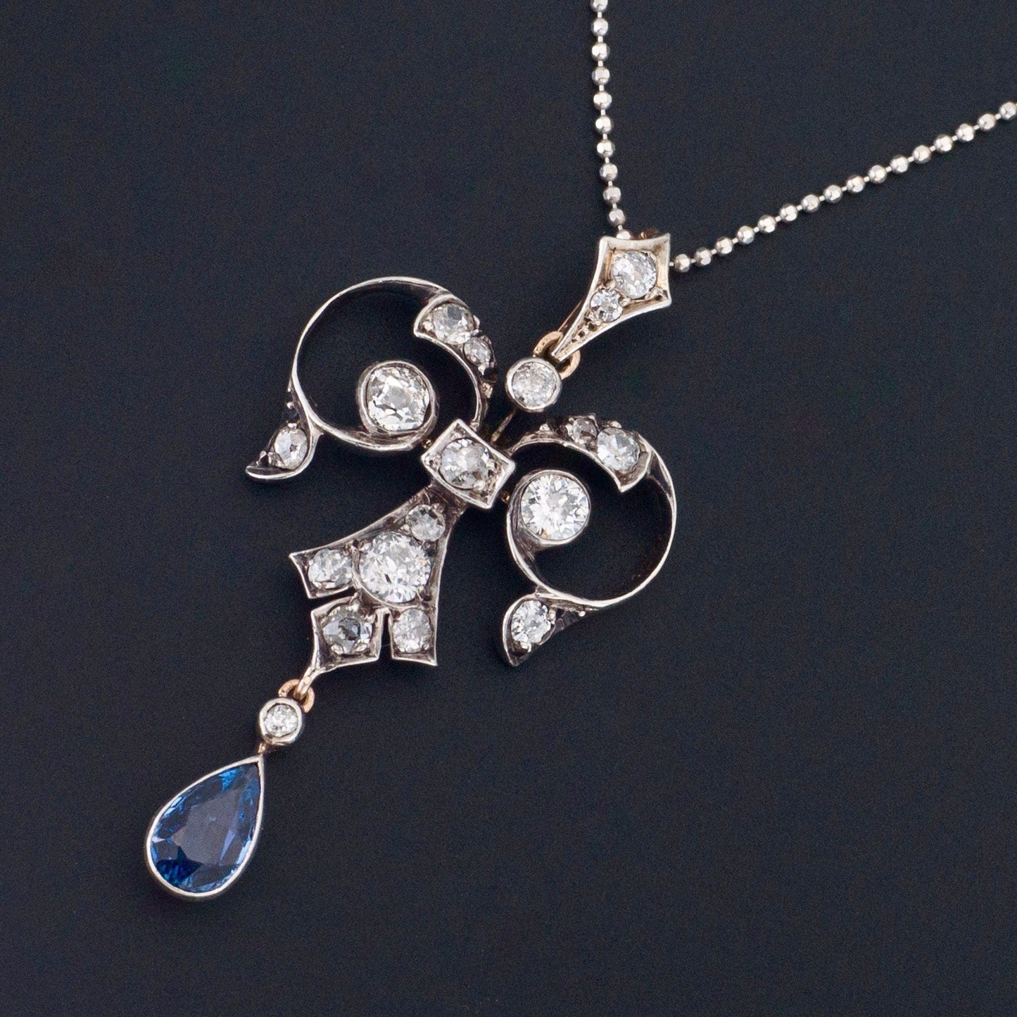 Antique Diamond and Sapphire Pendant | Silver Topped 14k Gold Pendant on Optional 14k Chain