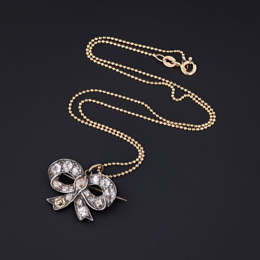 Antique Diamond Bow Pendant Brooch