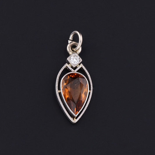 Antique Citrine & Diamond Charm | Platinum Charm