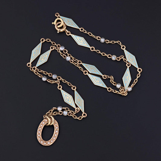 Antique Enamel & Pearl Chain | 14k Gold Chain