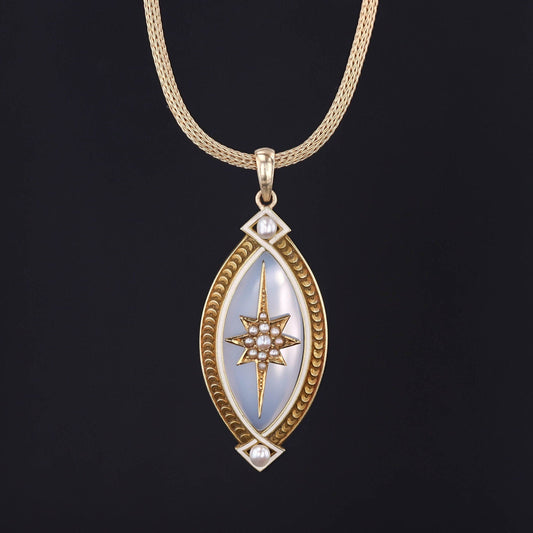 Antique Chalcedony & Pearl Pendant | Edwardian Pendant