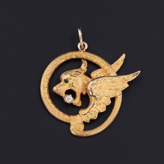 Antique Dragon Conversion Pendant of 14k Gold
