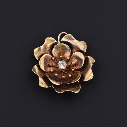 Antique Diamond Flower Conversion Pendant in 14k Gold