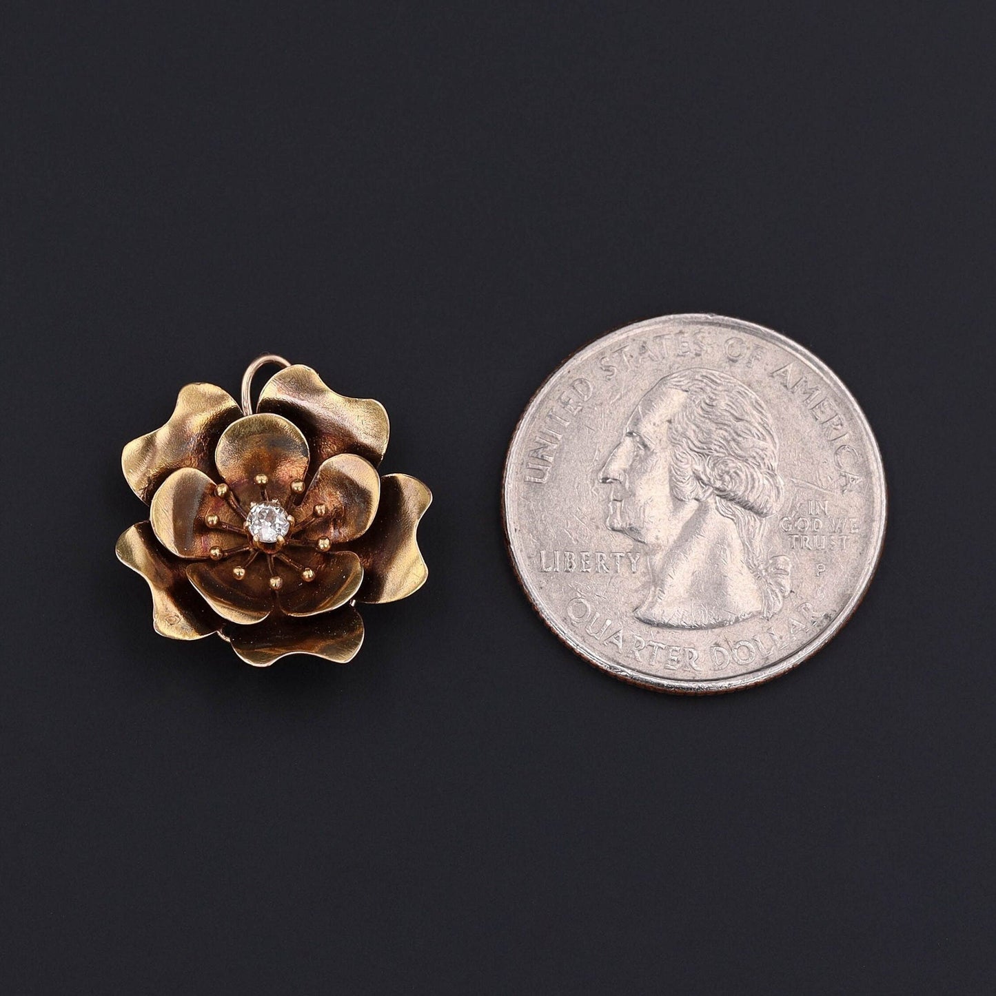 Antique Diamond Flower Conversion Pendant in 14k Gold