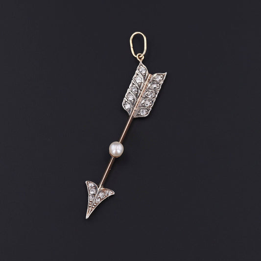 Antique Diamond Arrow Pendant of 14k Gold