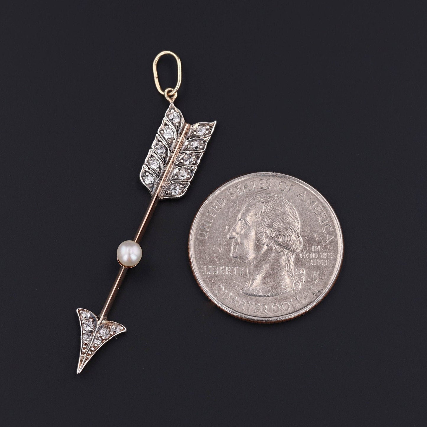 Antique Diamond Arrow Pendant of 14k Gold
