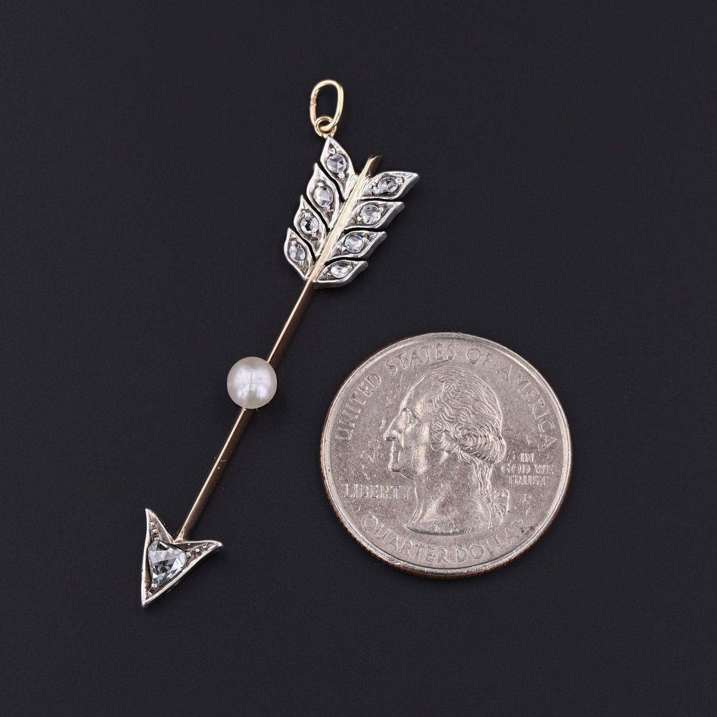 Antique Diamond Arrow Pendant of 14k Gold