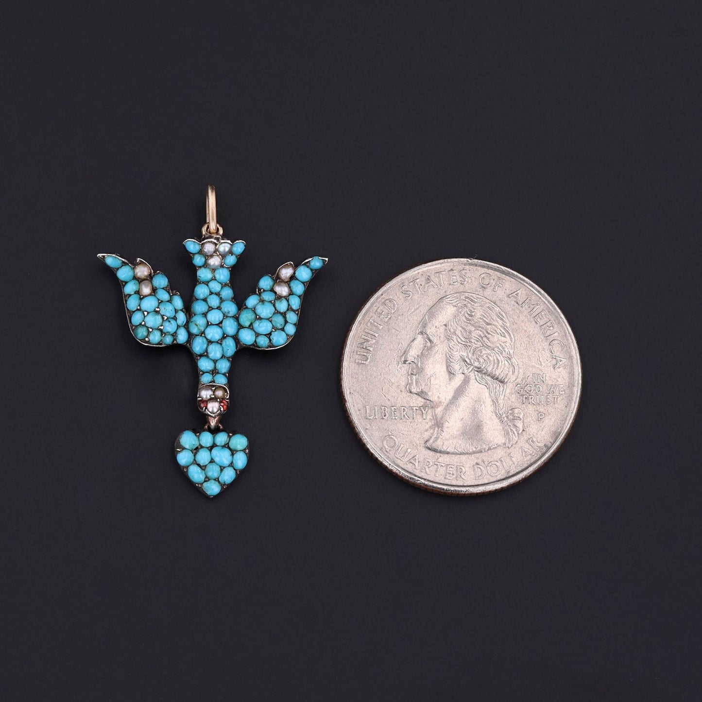 Antique Dove Pendant | Turquoise & Pearl Bird Pendant
