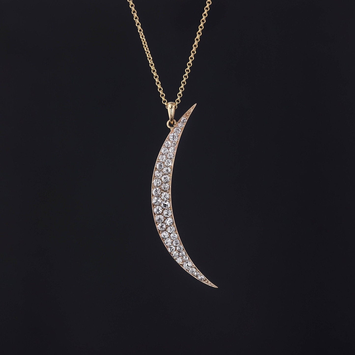 Antique Diamond Moon Pendant or Necklace | Antique Diamond Crescent