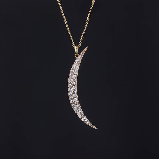Antique Diamond Moon Pendant or Necklace | Antique Diamond Crescent
