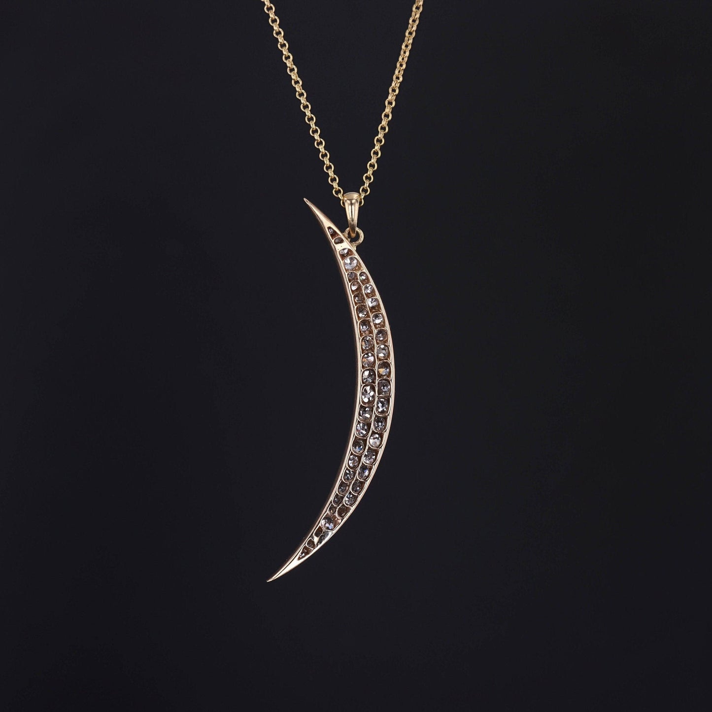 Antique Diamond Moon Pendant or Necklace | Antique Diamond Crescent