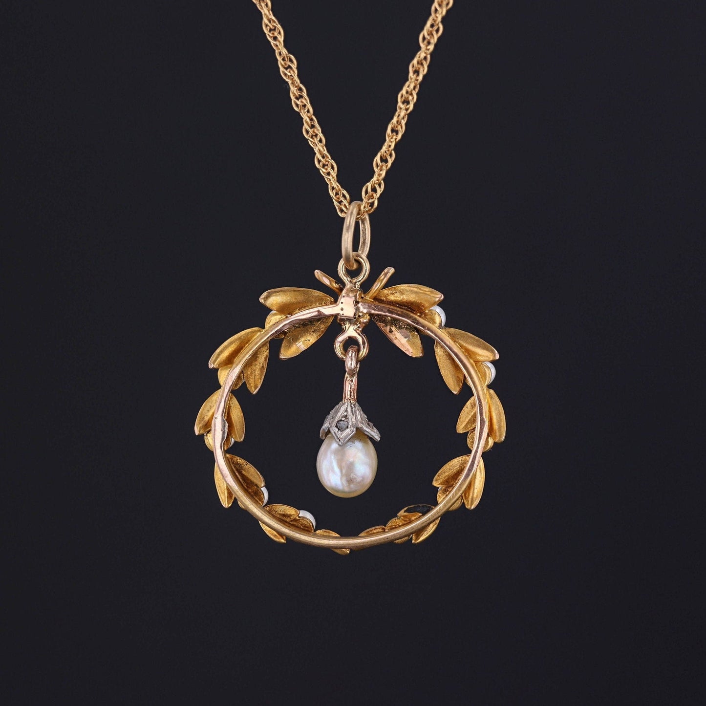 Antique Enamel and Pearl Conversion Pendant of 14k Gold