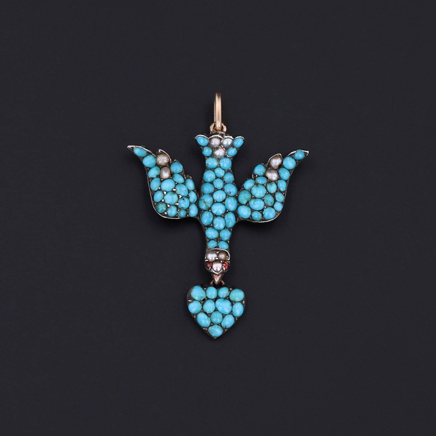 Antique Dove Pendant | Turquoise & Pearl Bird Pendant