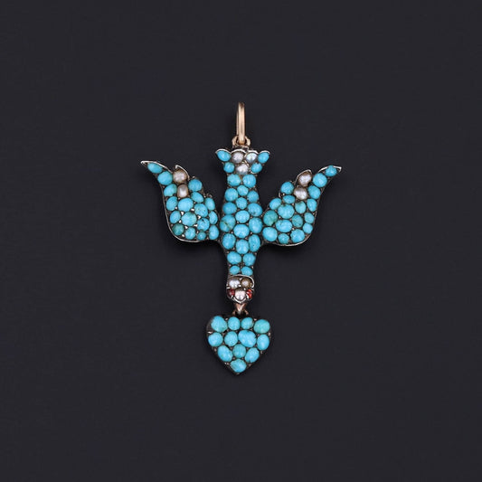 Antique Dove Pendant | Turquoise & Pearl Bird Pendant